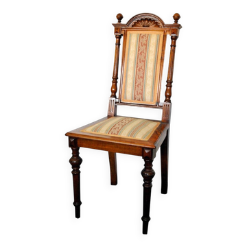 Chaise antique en hêtre sculpté marron et tissu multicolore - dossier haut, 1890s
