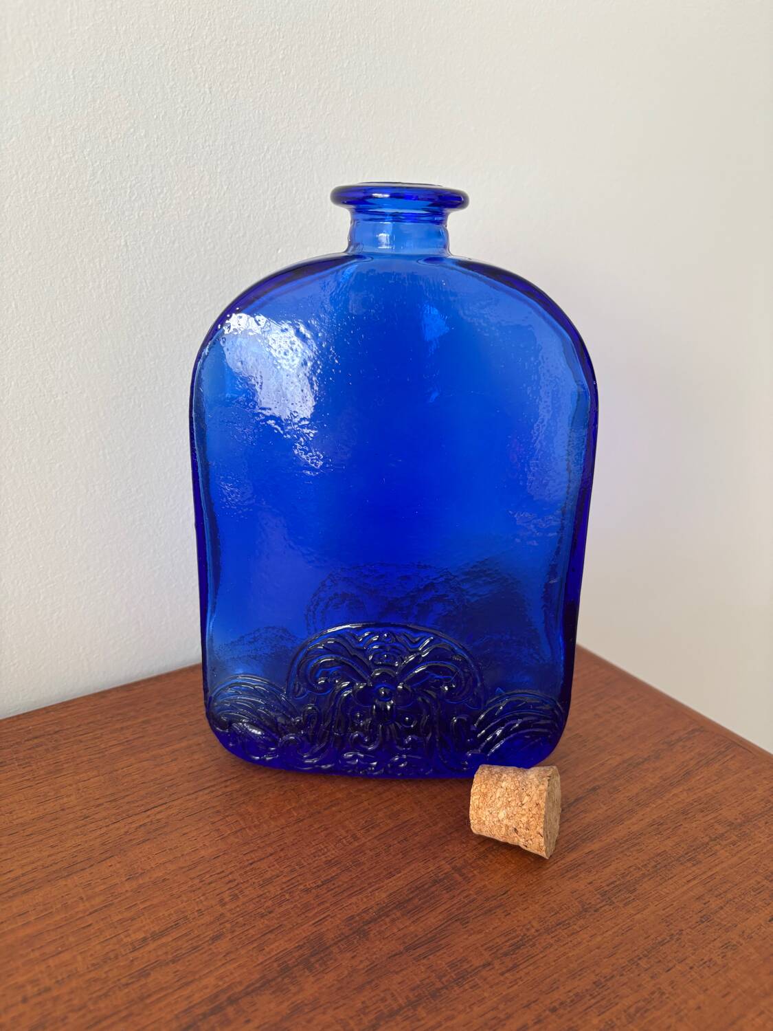Vintage cobalt blue glass bottle – Retro decorative bottle – Floor