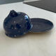Vintage artisanal blue night ceramic butter dish in Alsatian style.