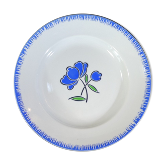 Plat rond Badonviller décor fleur bleu