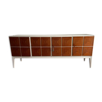 RARE: Large vintage design enfilade (50s-60s) in solid white wood and Rosewood