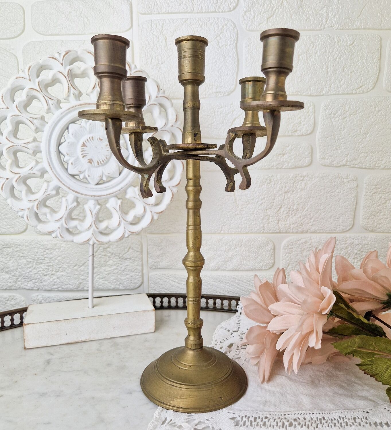 Chandelier en métal doré vintage 5 feux