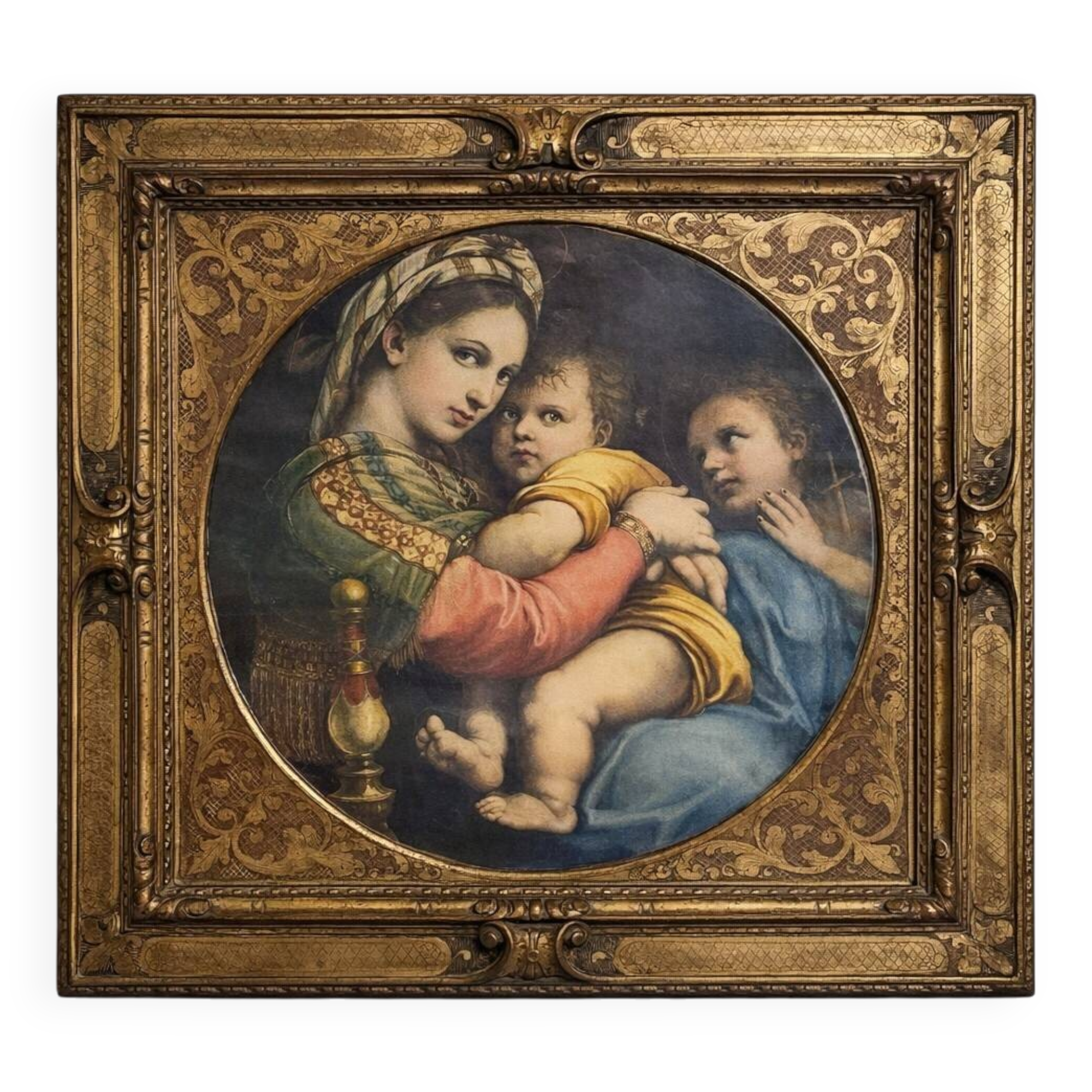 Virgin on the Chair by Raphael: Lithograph from the late 19th century.