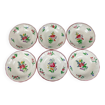 Set of 6 bowls, Réverbère model by KG Lunéville, tulip and rose pattern.