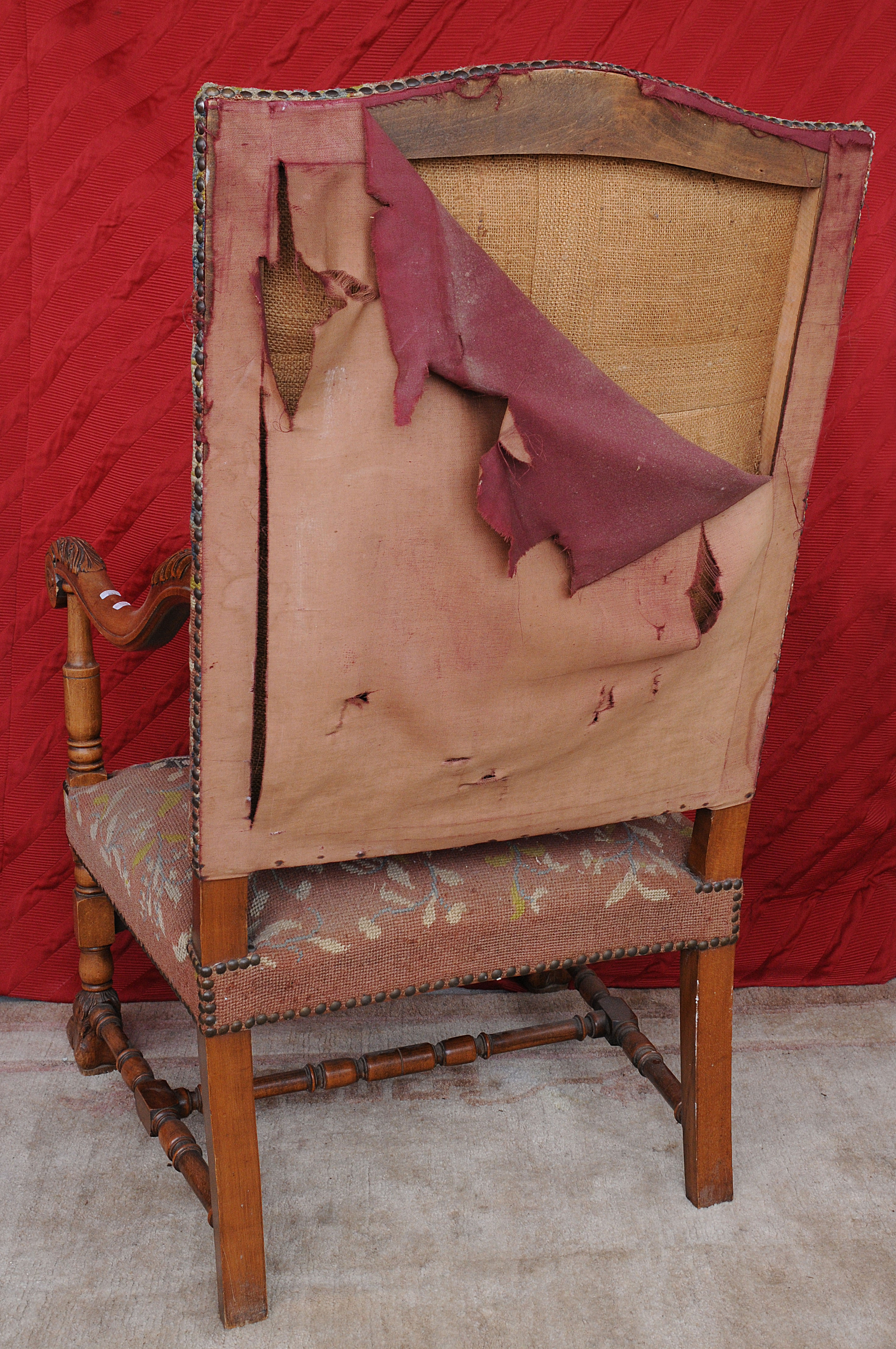 Louis XIII style carpeted chair