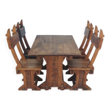Set of table and 4 mountain chairs in solid oak