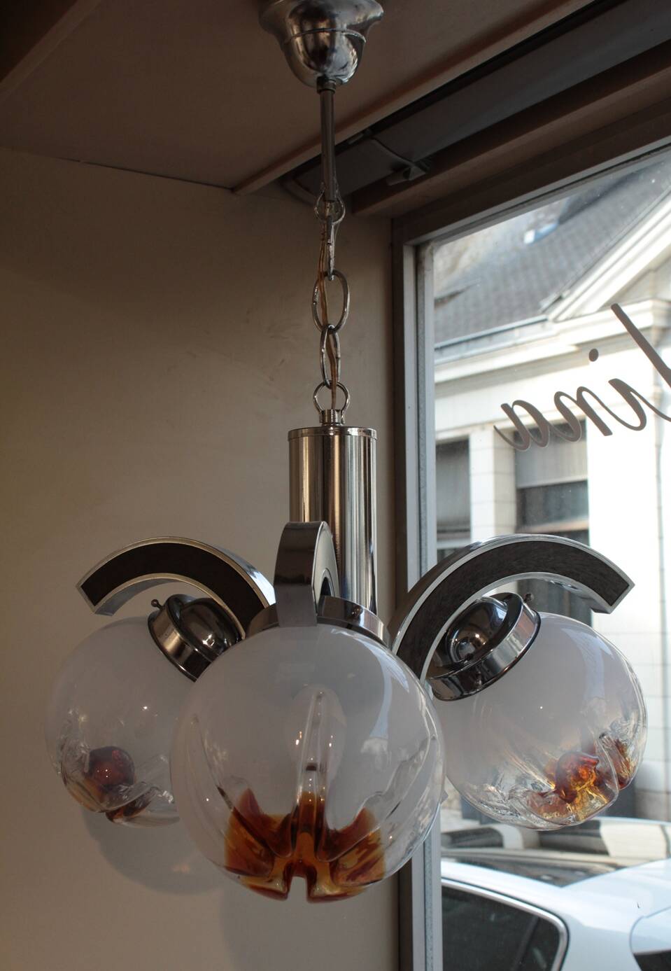 Chandelier with 3 arms of light Gaetano Sciolari Mazzega, circa 1970