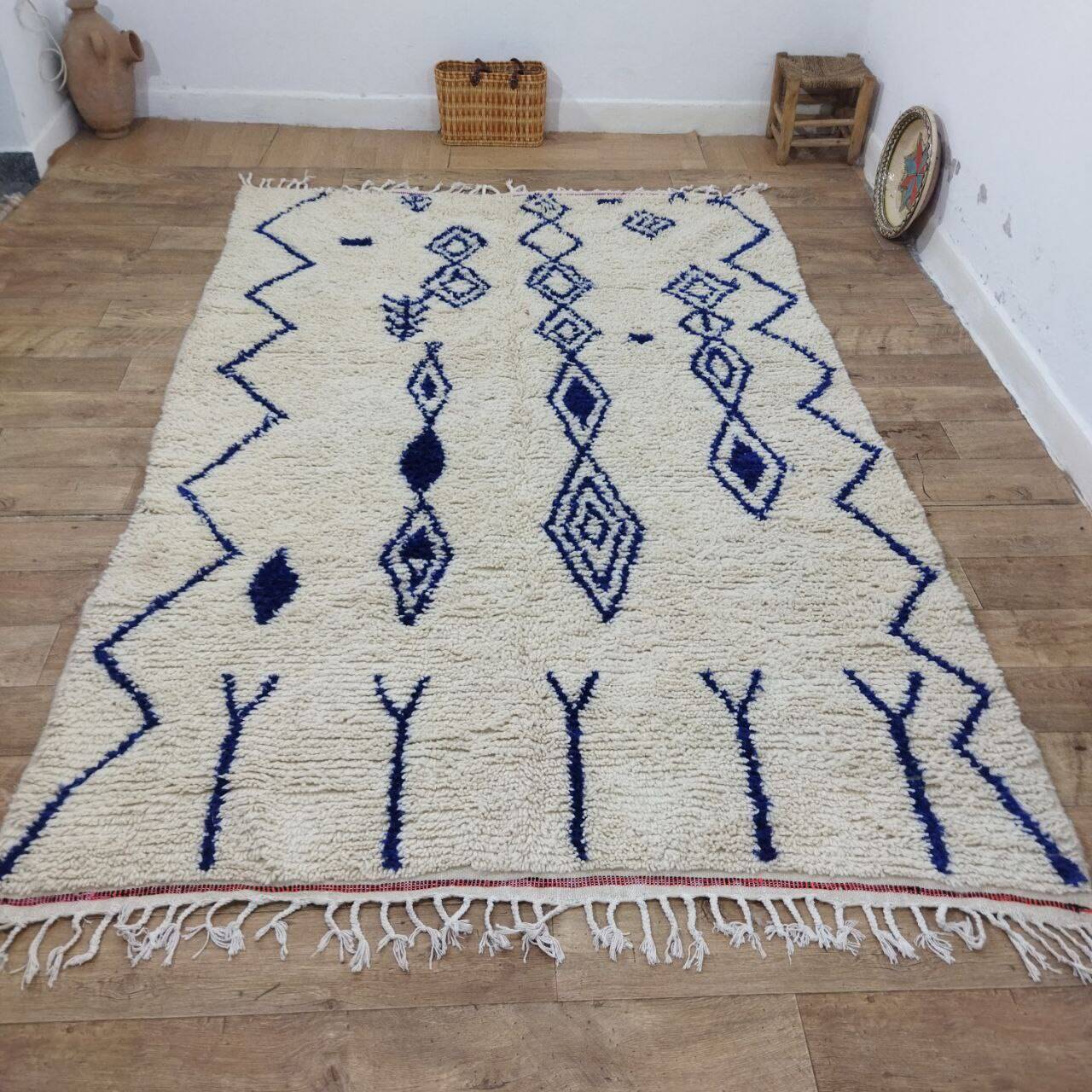 Azilal Vintage Rug 276x180 cm - Blue Geometric Patterns