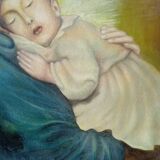 Oil painting on canvas Virgin and Child portrait 1940 - 102/72cm