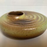 Brown green ceramic tripod spiral vase