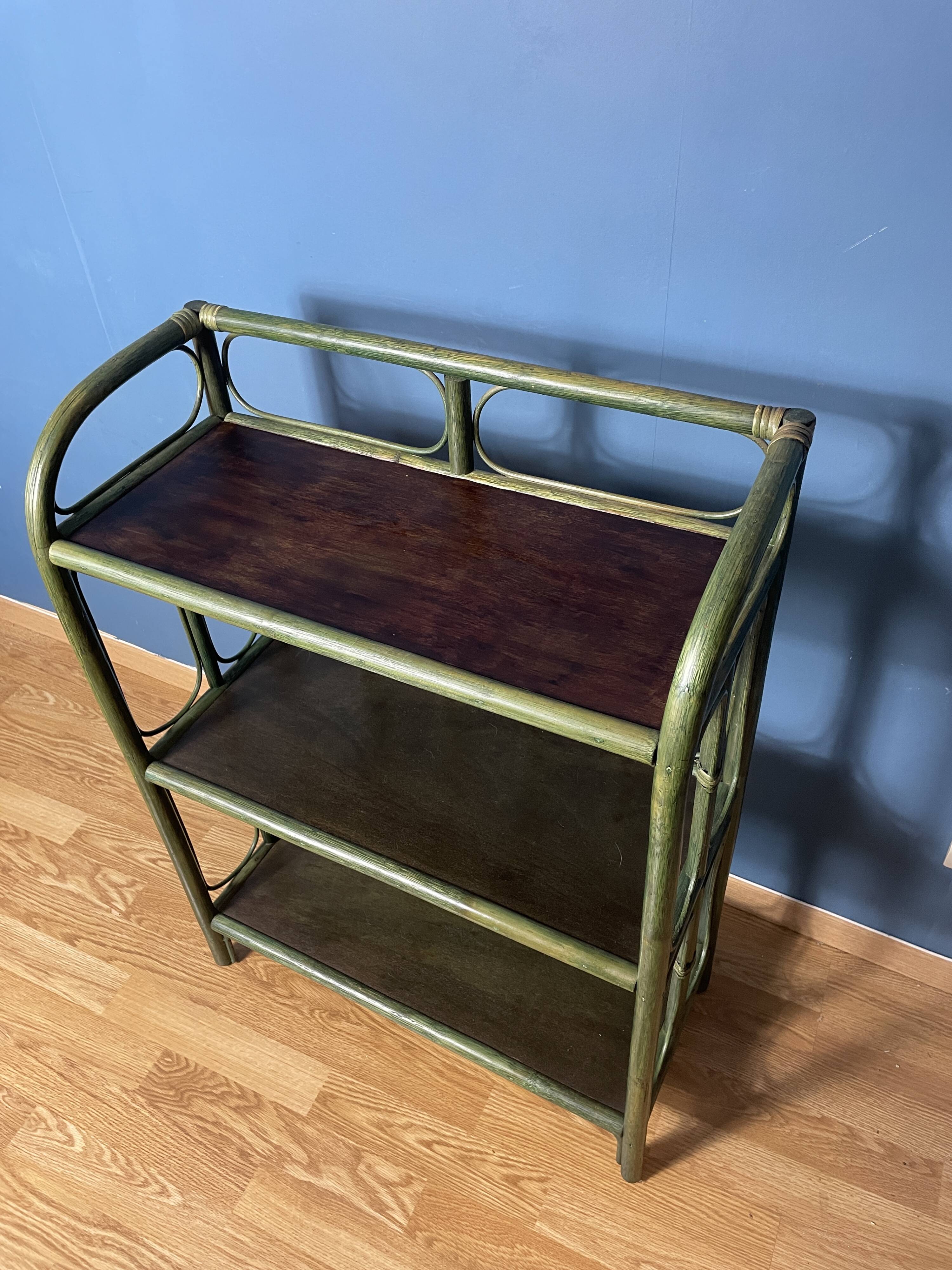 Vintage medium size green rattan shelf