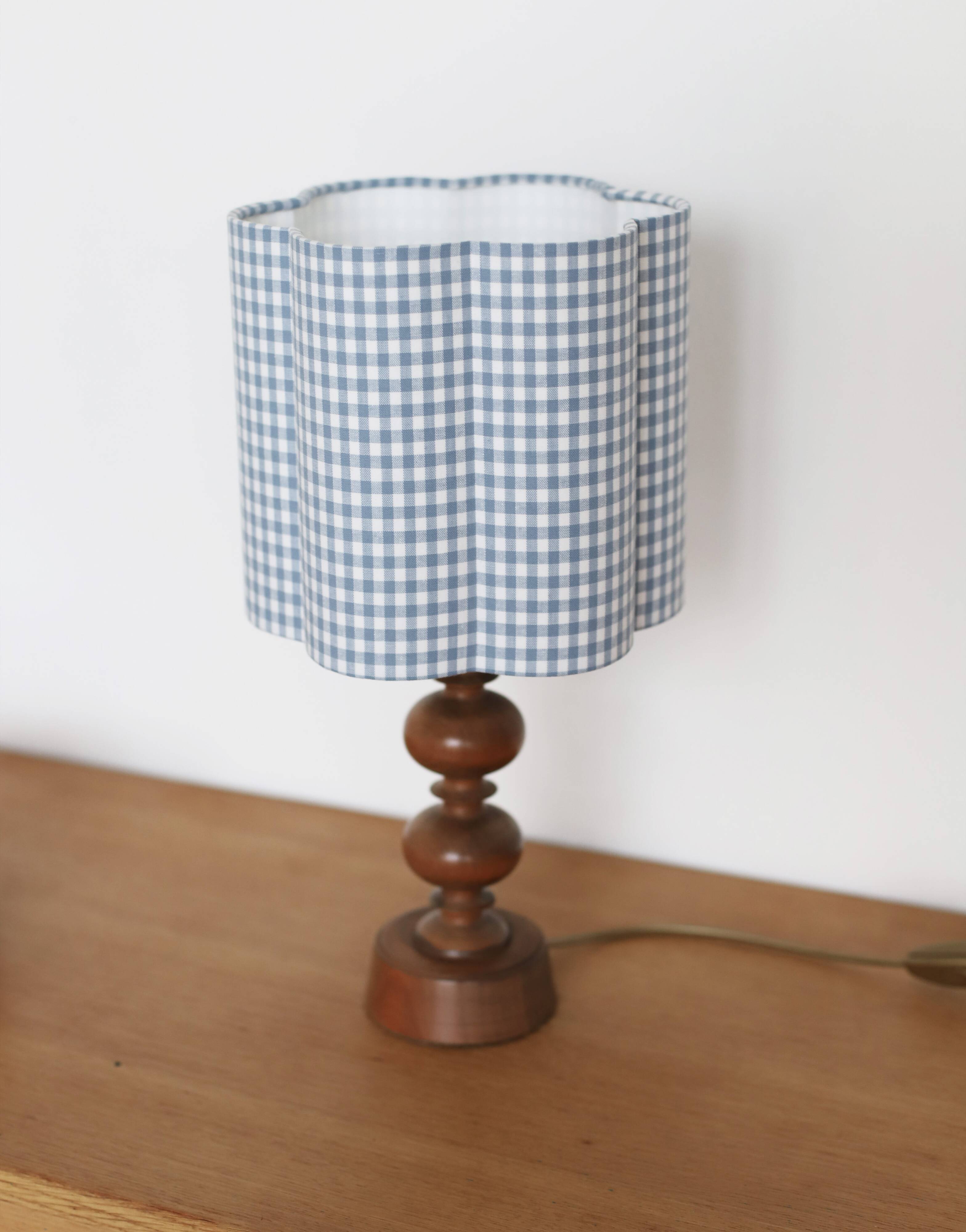 Flower-shaped lampshade Flora "mini sky blue check"