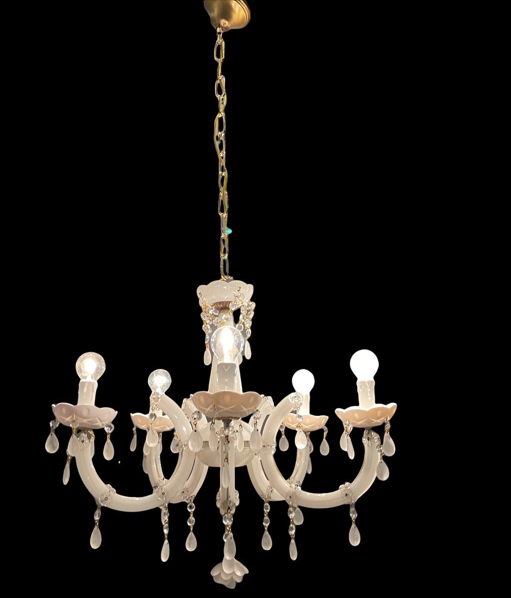 Italian white opaline glass chandelier