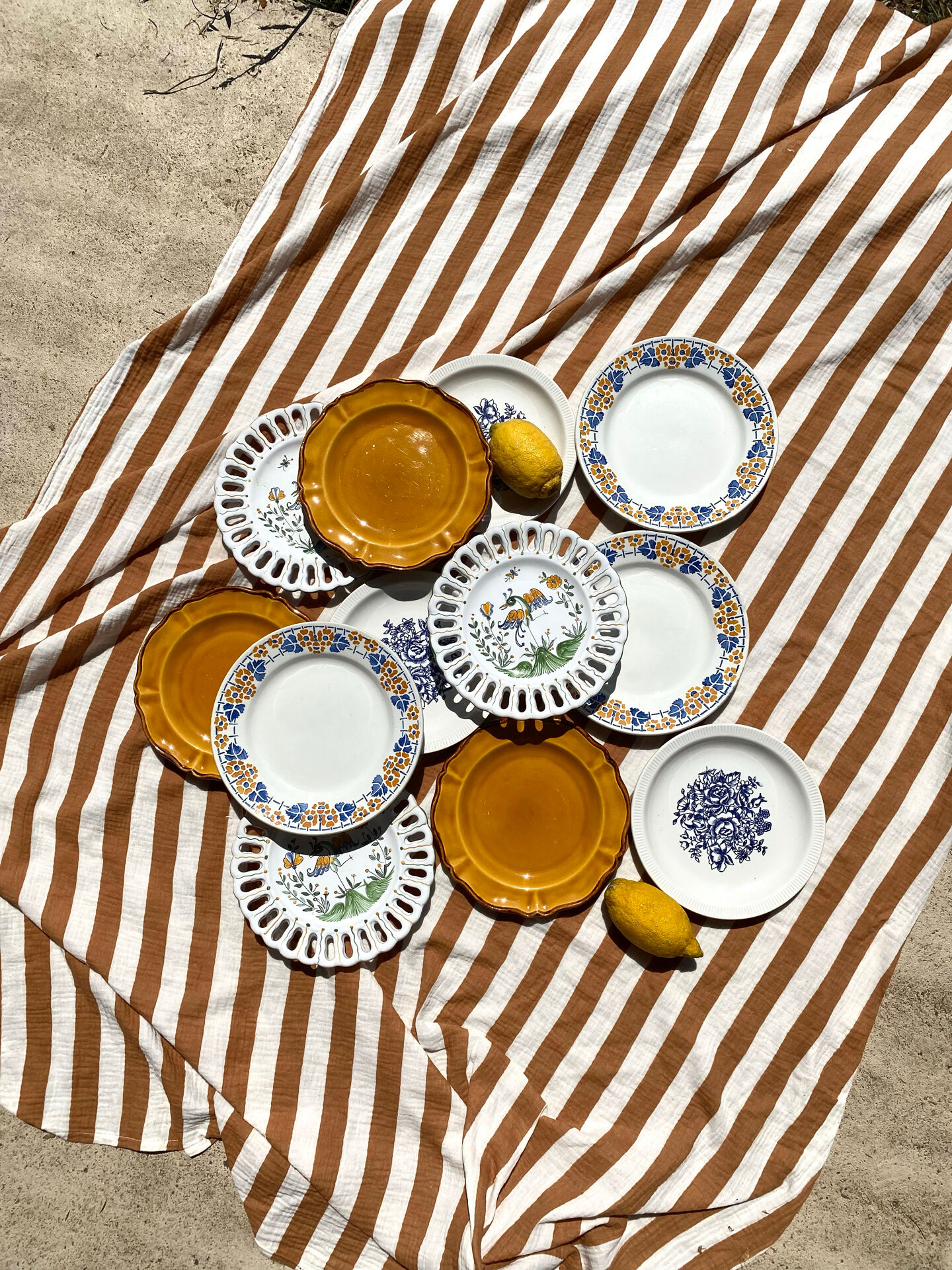Set of twelve mismatched vintage dessert plates.