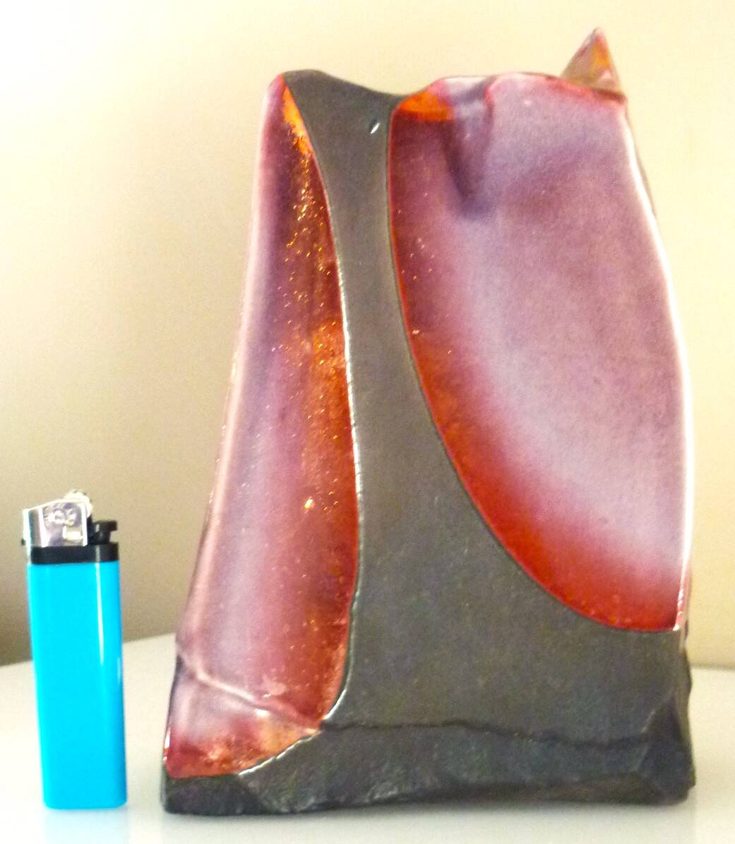 Raku ceramic vase, brutalist, gilded, design by Tony Evans