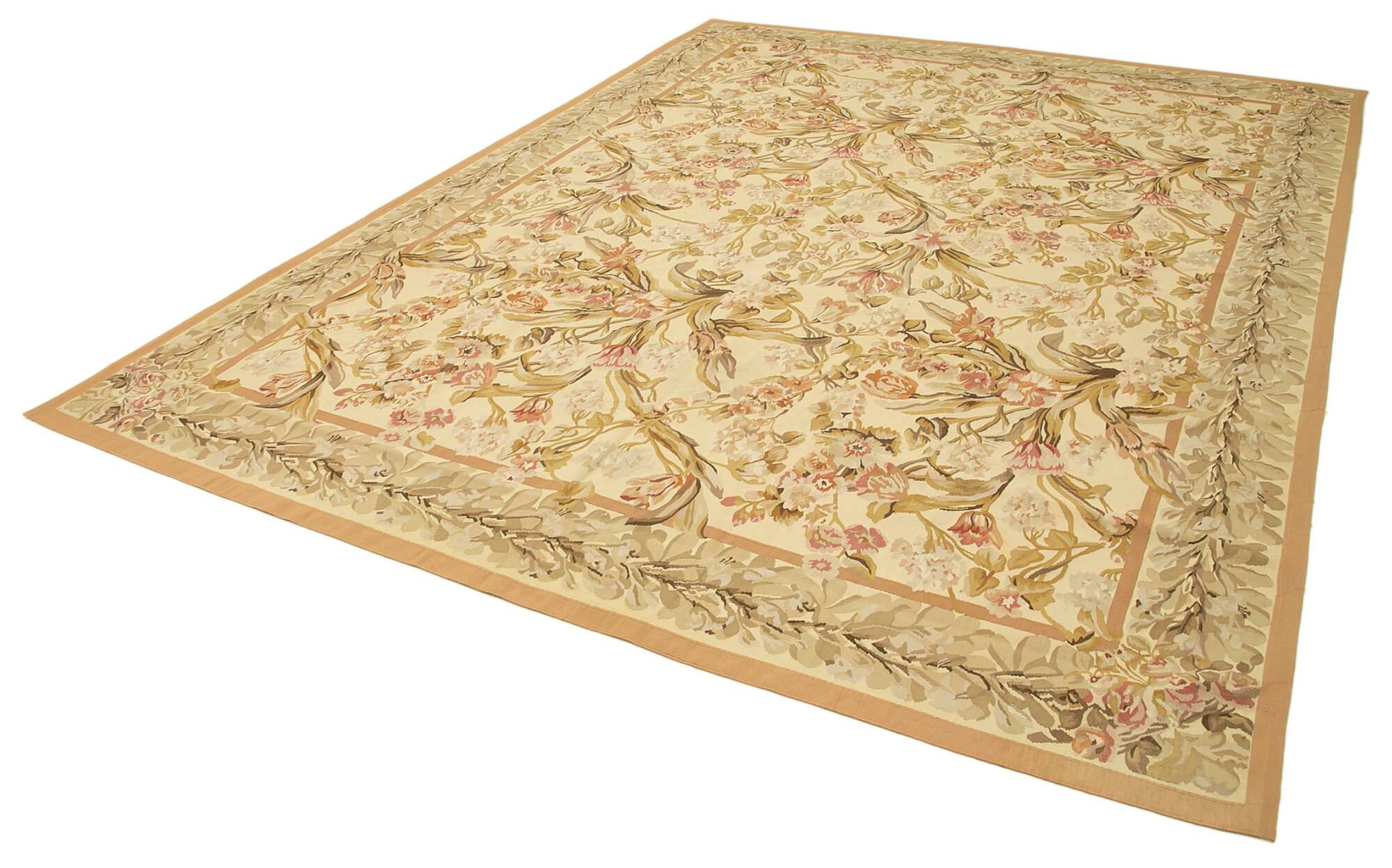 Handmade European Vintage Aubusson Kilim 266 cm x 366 cm