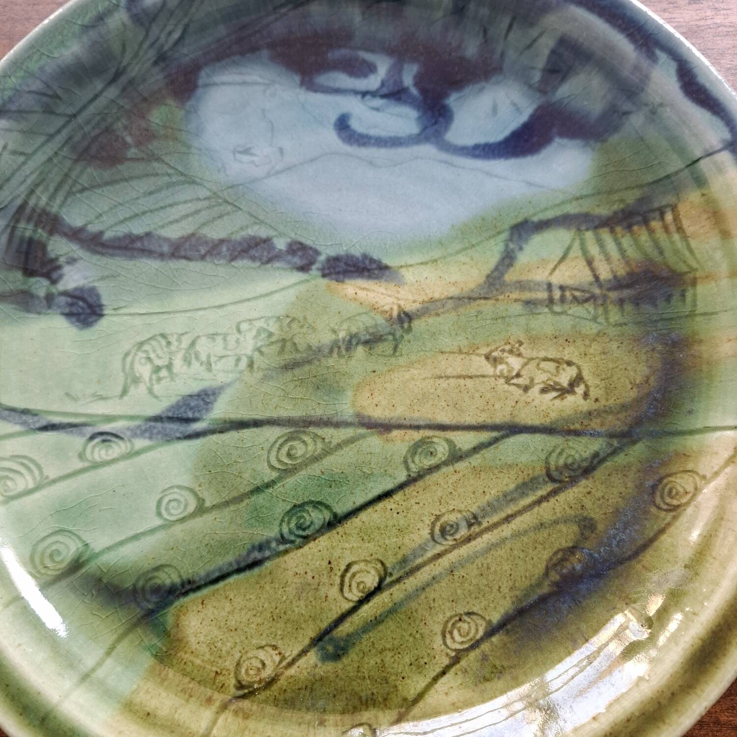 Decorative enamelled ceramic plate, 20th century