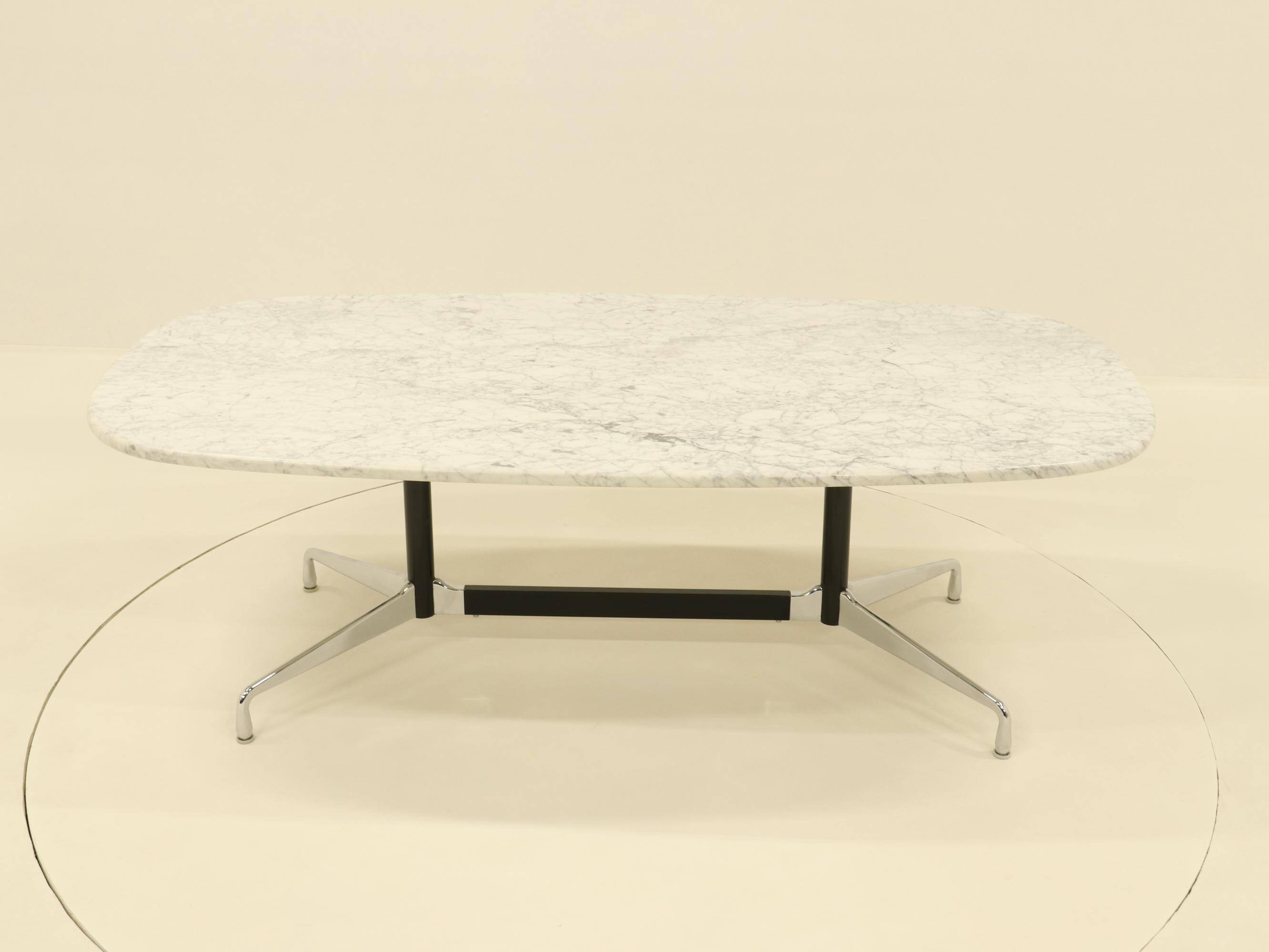 Eames Segmented Oval Dining Table in White Marble & Stainless Steel