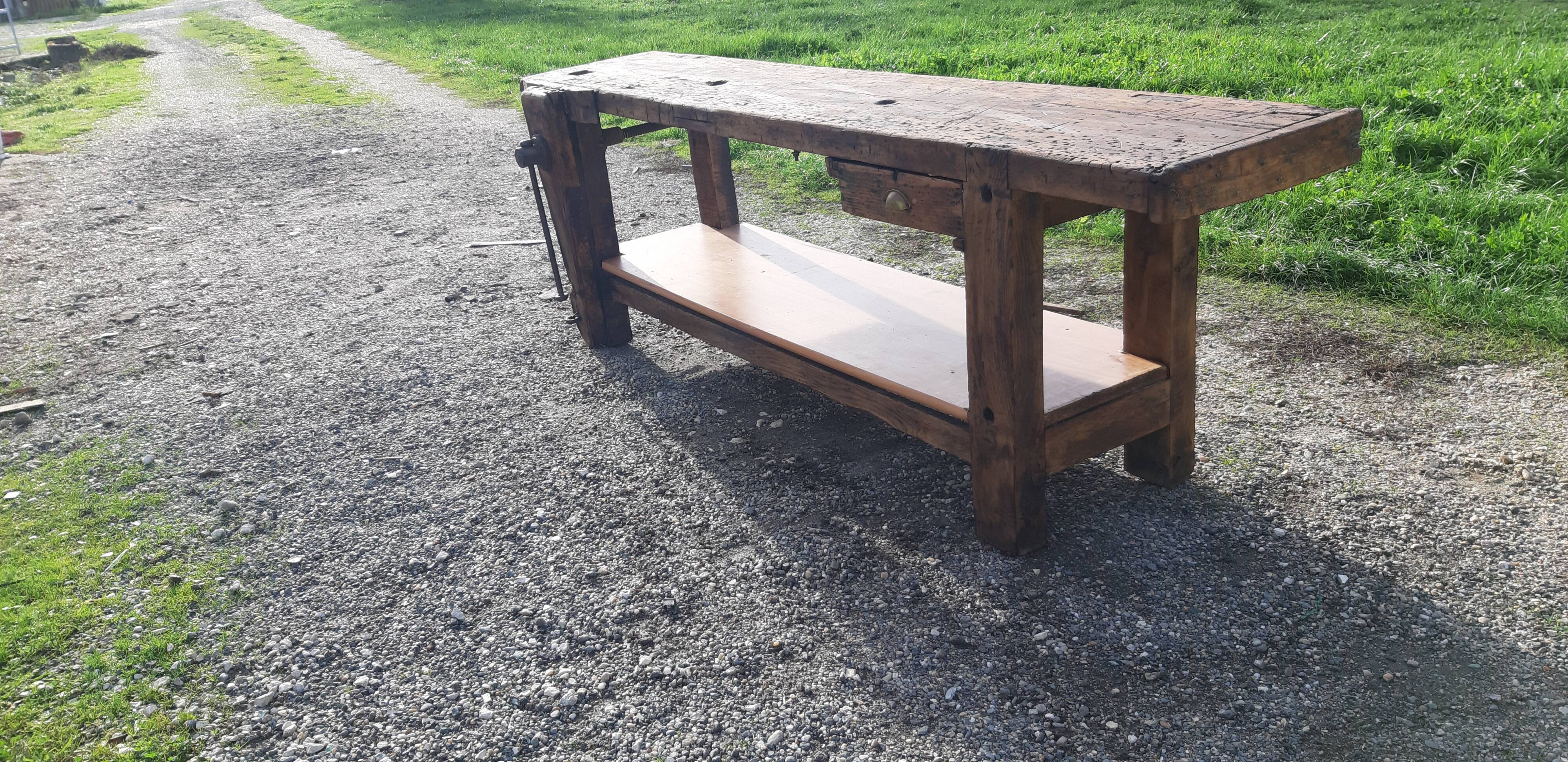 Old Wood Workbench, 1 Drawer and Shelf