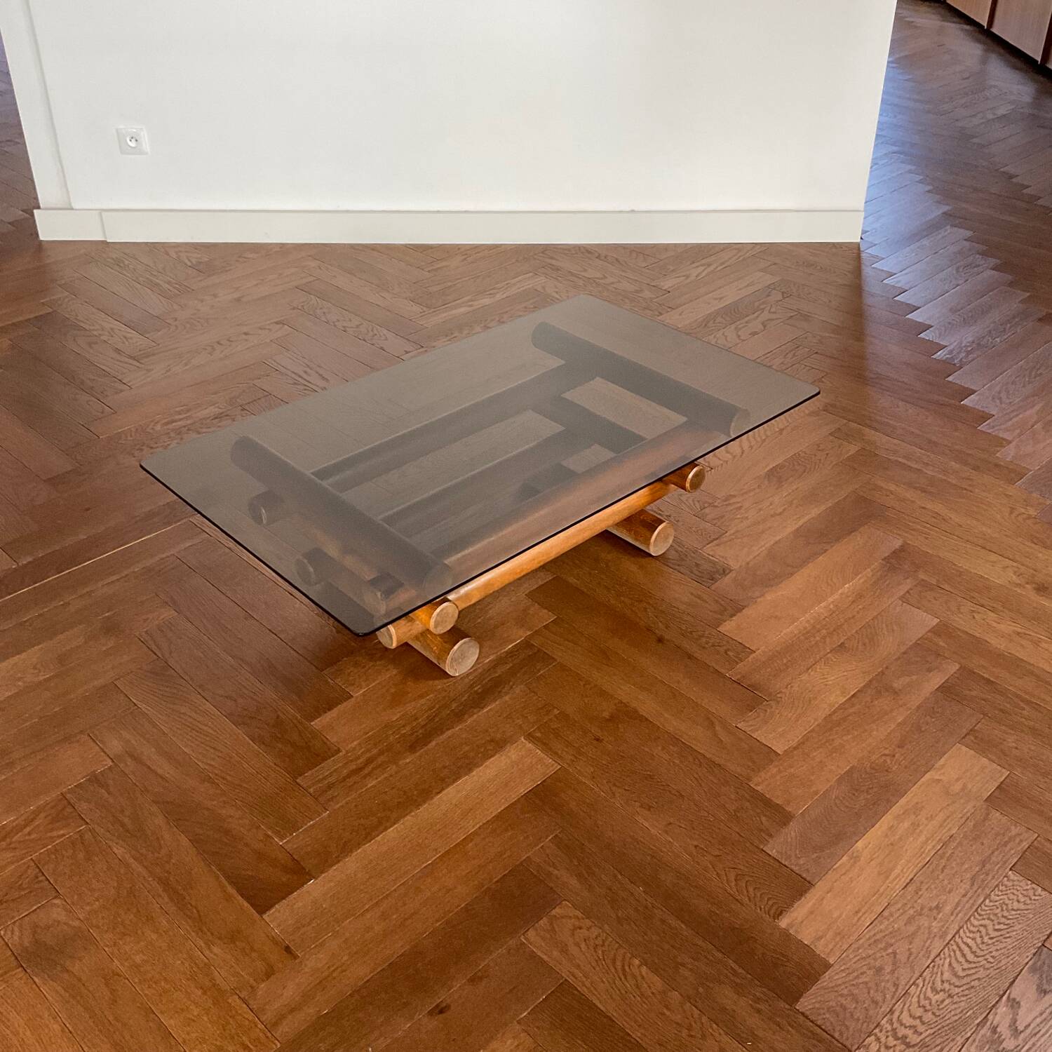 Vintage 70s smoked glass coffee table