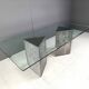 Vintage brutalist glass and marble dining table, 1970s