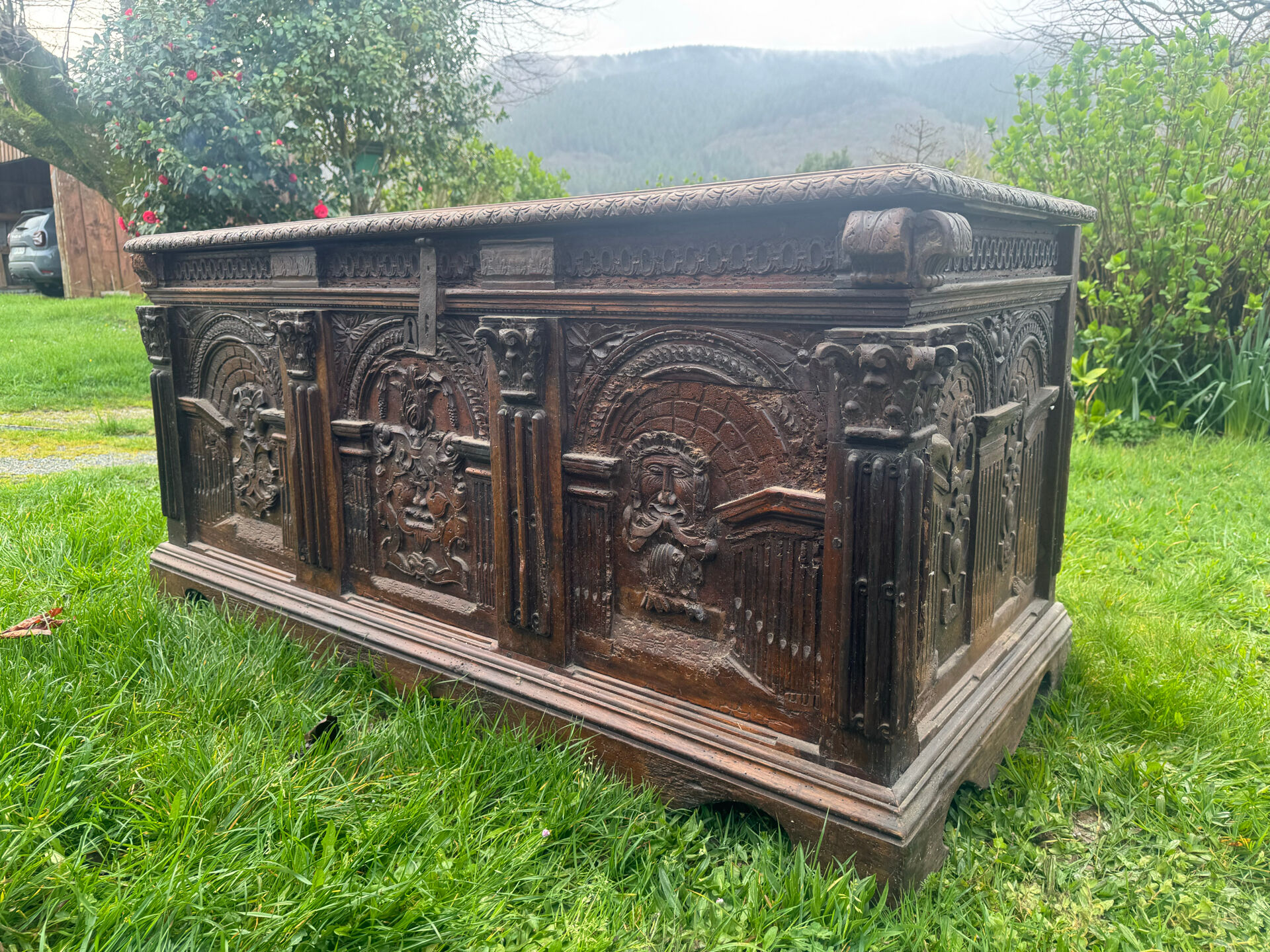 Large oak chest from the 18th century.