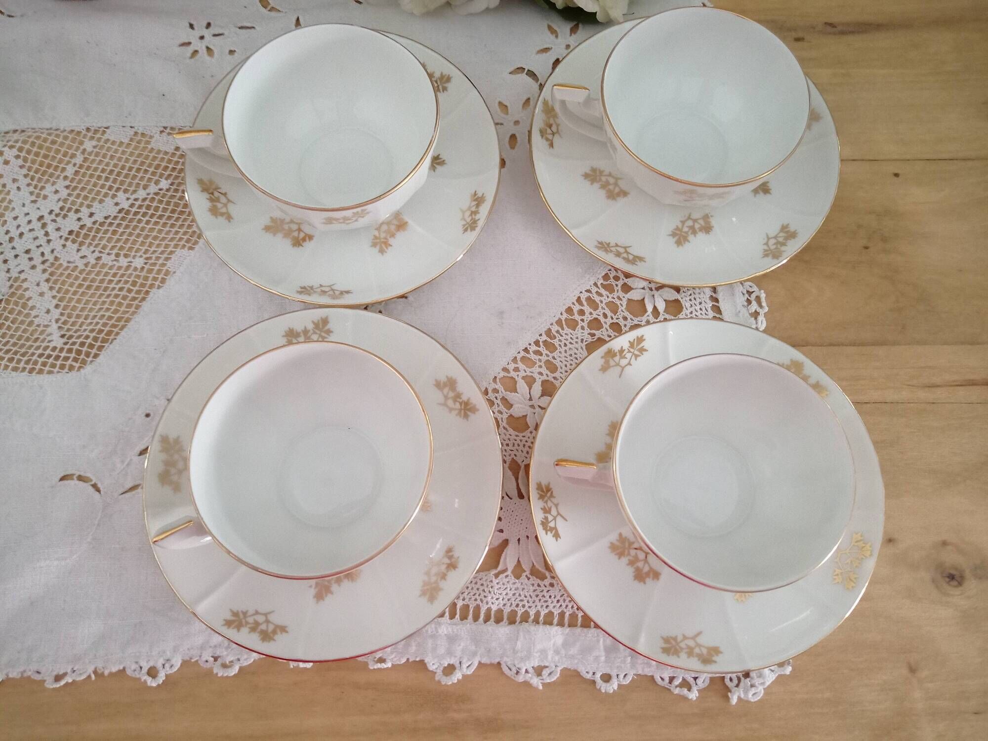 Lot of 4 Limoges gold flower gold coffee cups and cups