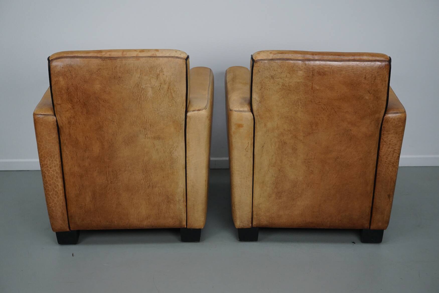 Fauteuils de club en cuir couleur cognac néerlandais vintage, ensemble de 2