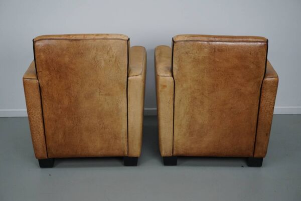 Fauteuils de club en cuir couleur cognac néerlandais vintage, ensemble de 2