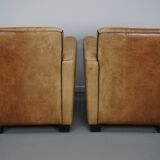 Fauteuils de club en cuir couleur cognac néerlandais vintage, ensemble de 2