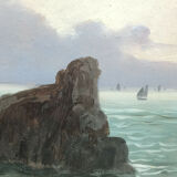 Magnificent painting HSC Marine Quiberon 1919 seaside Brittany sailboats