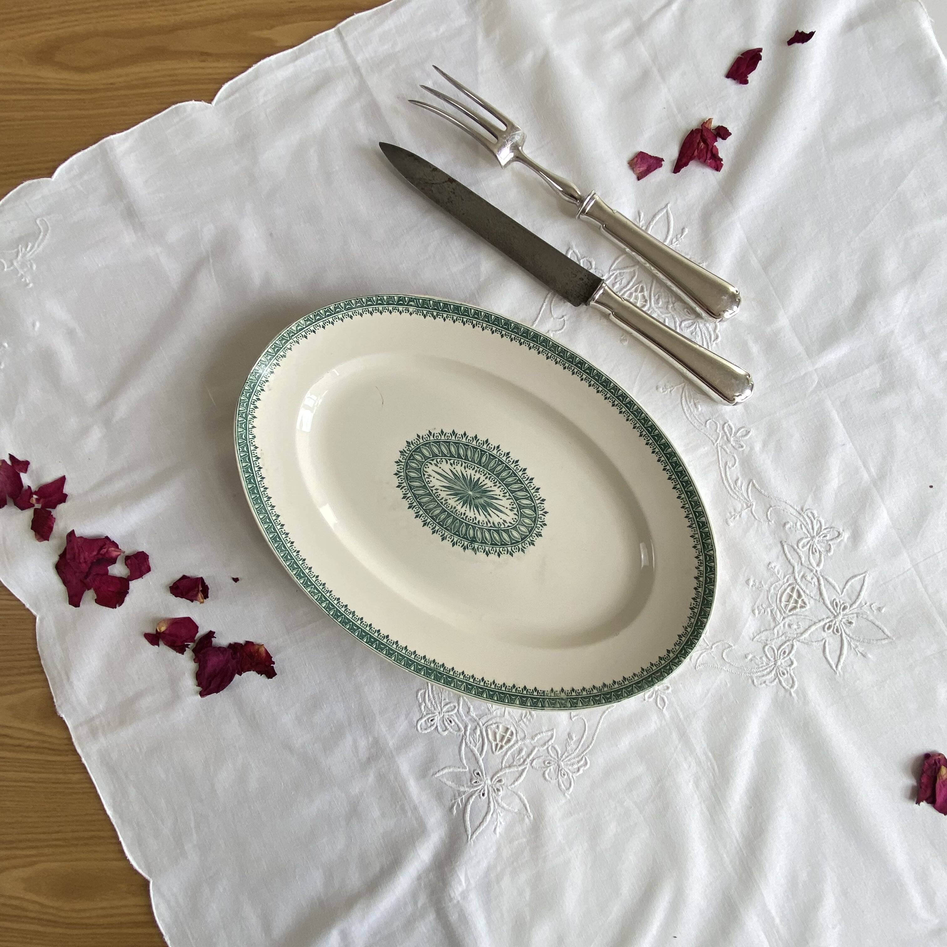 Oval serving dish, antique earthenware from Creil and Montereau.