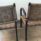 Pair of vintage rope armchairs, wooden frame, Sweden, 1960, Axel Larsson