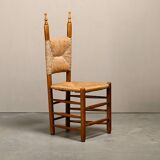 Spanish brutalist rustic Dining Chairs in Oak and Rush