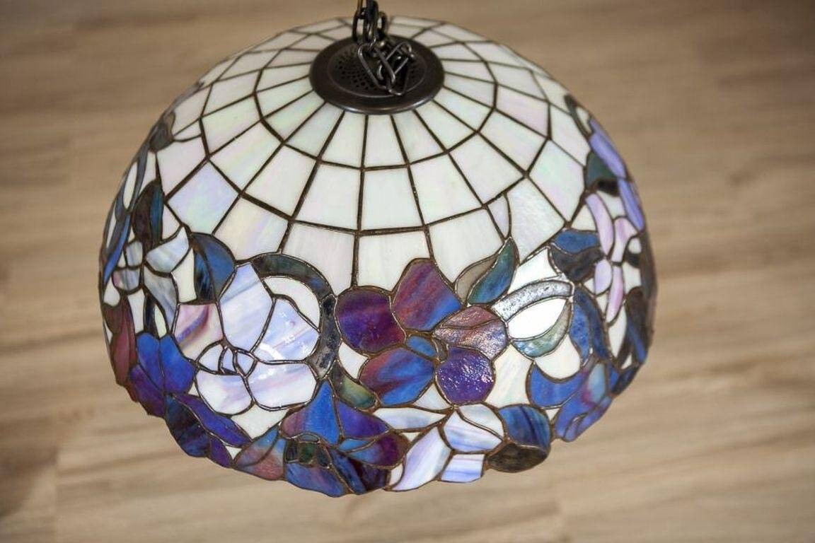 20th-Century Hanging Lamp with Multicolored Shade in the style of Tiffany, 1940s