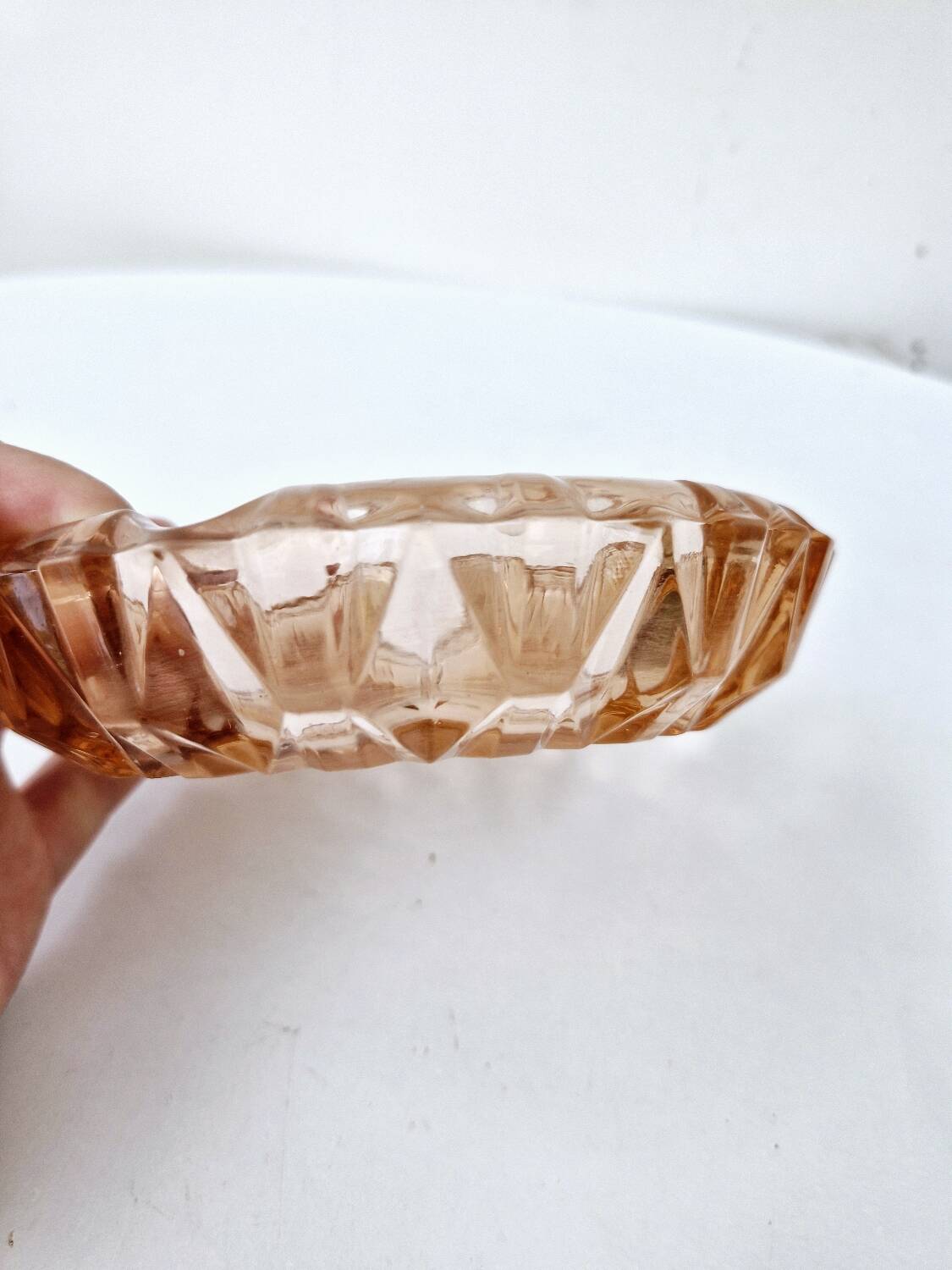 Vintage Luminarc Empty Pocket Ashtray In Rosaline Pink Chiseled Glass