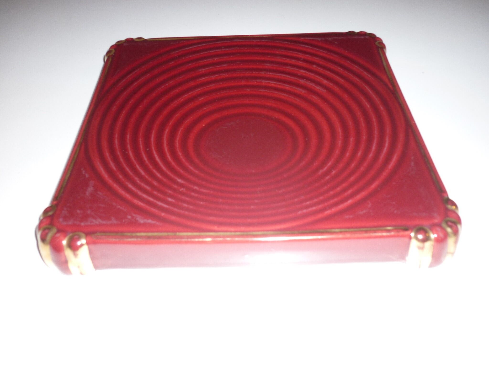 Vallauris ceramic red and gold trivet 1950