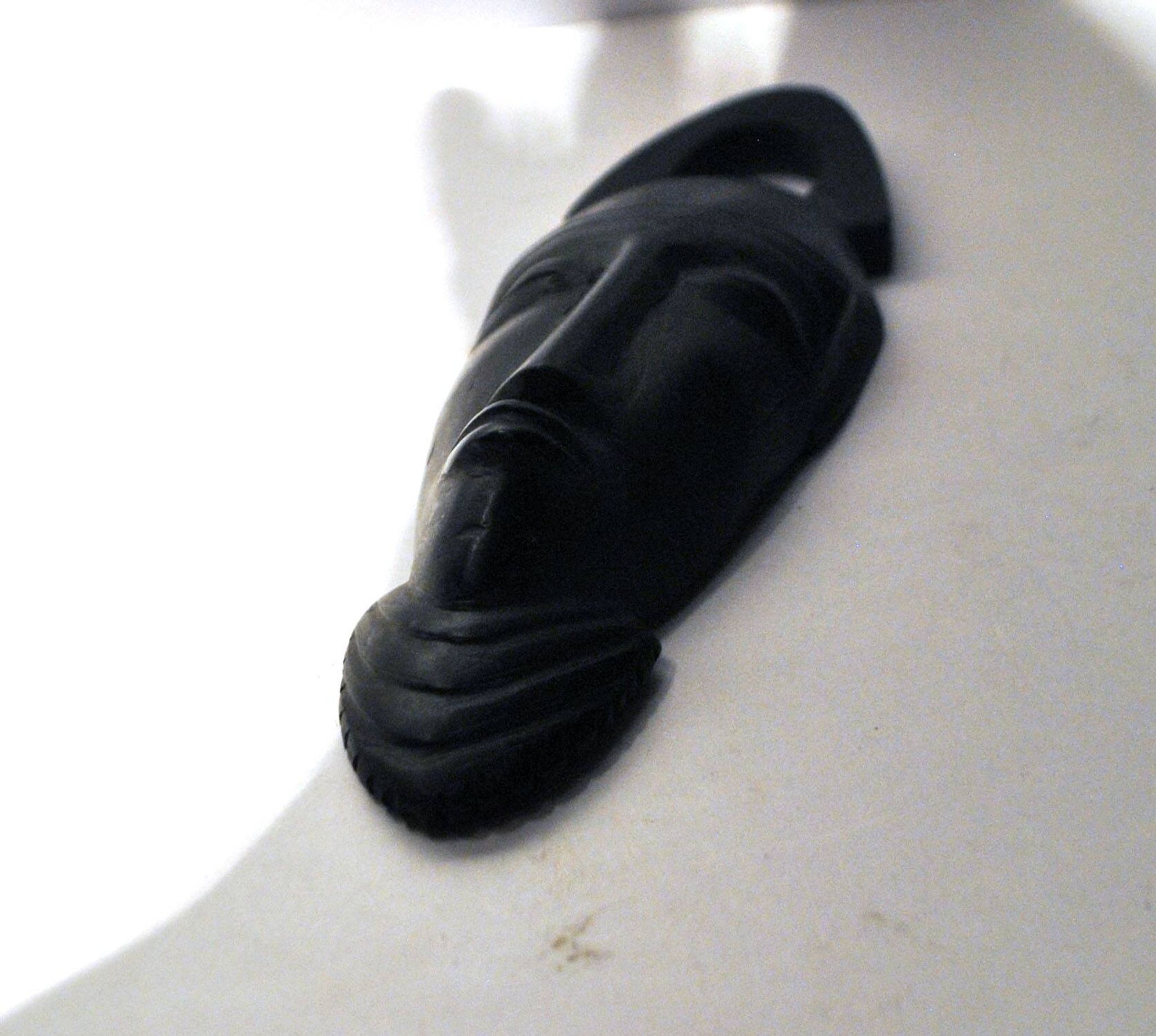 African mask in ebony wood - bearded head sculpture ethnic africa 20.5 x 6.5