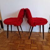 Pair of vintage red furry chairs