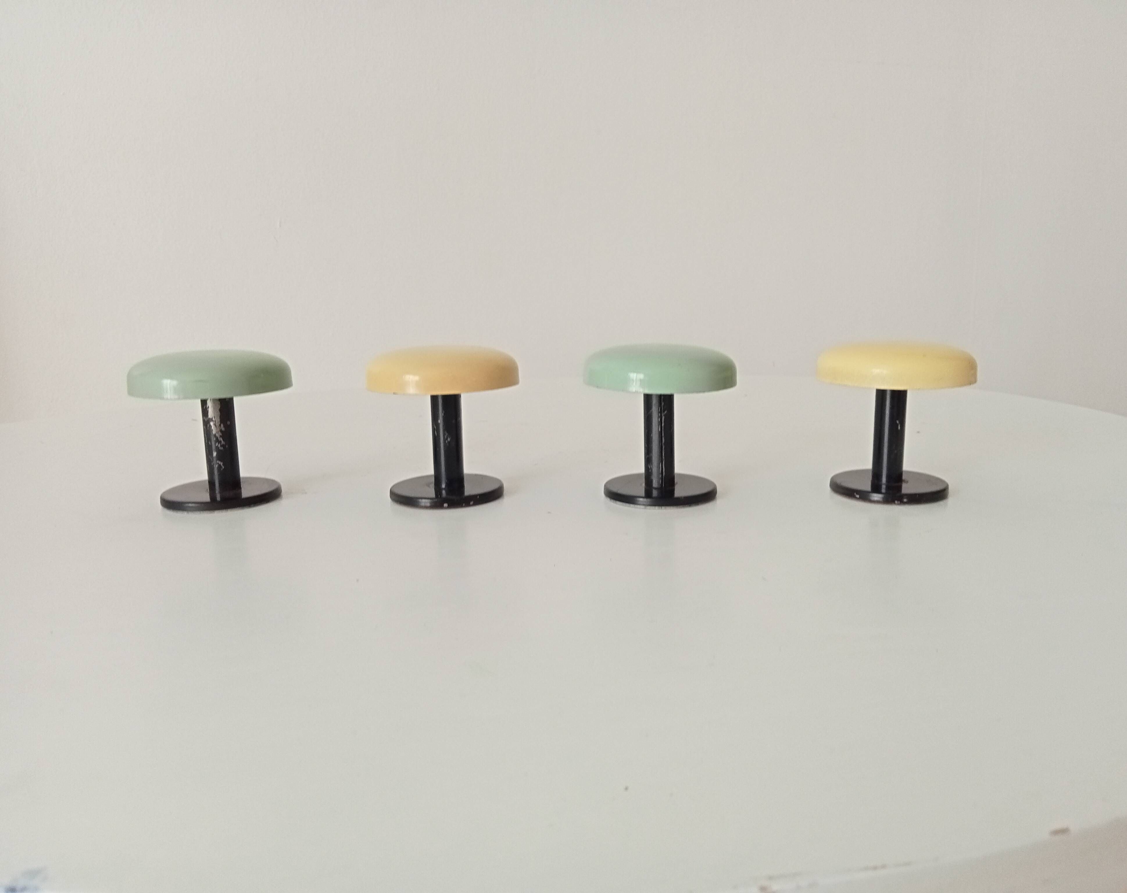 Set of 4 vintage coat hooks from the 1960s.