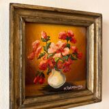 Framed painting on wood - red flowers