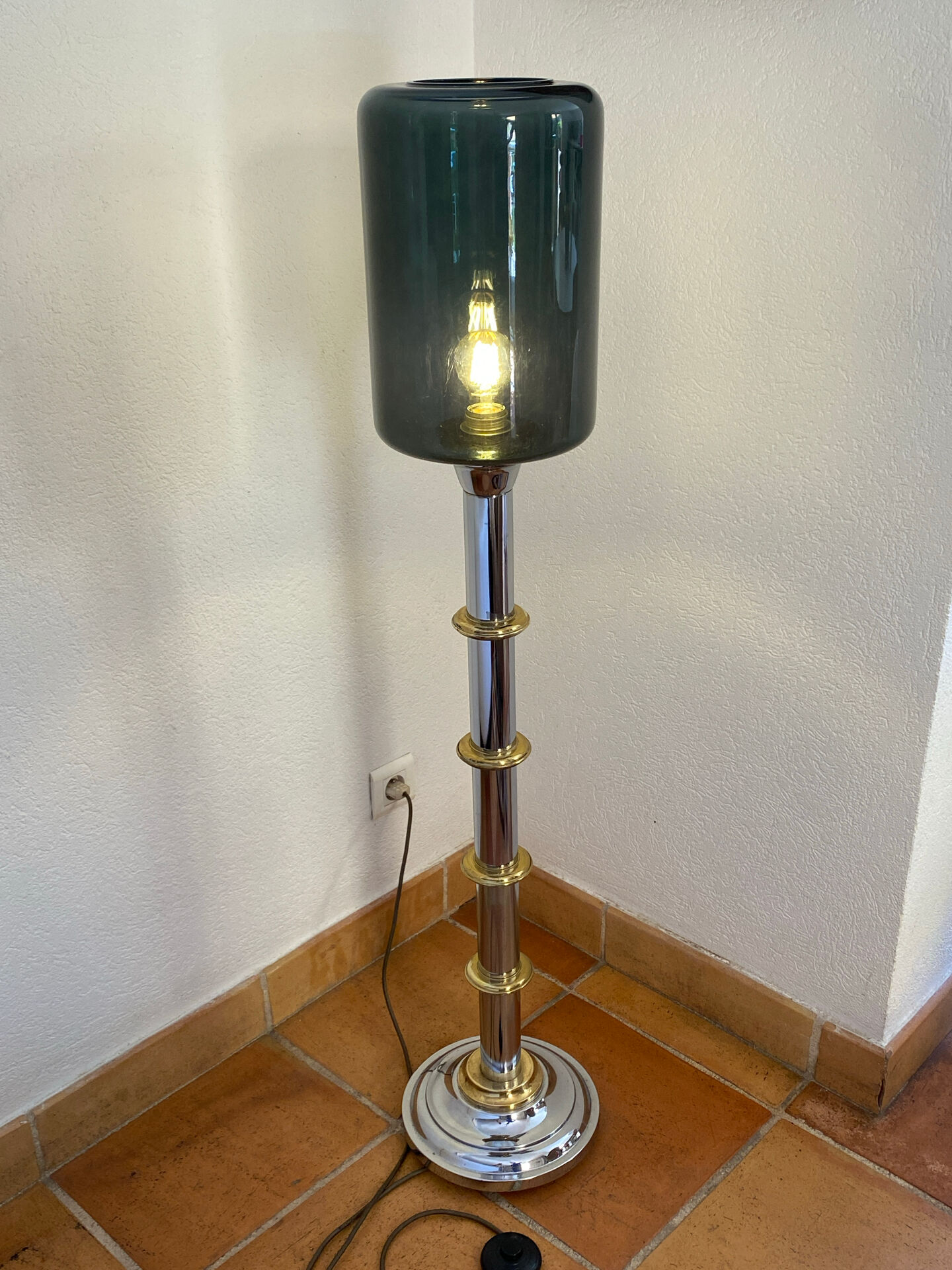 Metal and smoked glass floor lamp