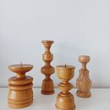 Set of 4 Scandinavian turned wooden candle holders
