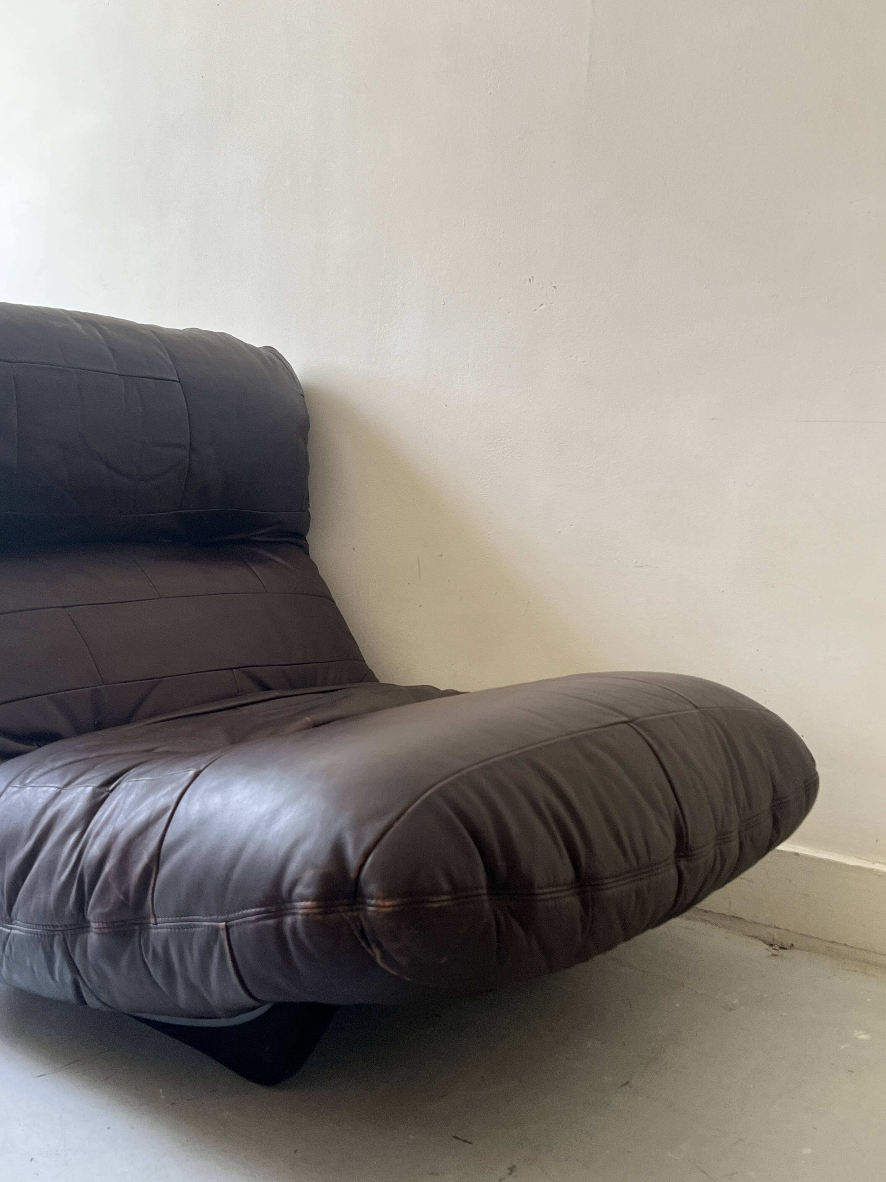 Marsala armchair in plexiglass & brown patchwork leather, Ligne Roset 1970