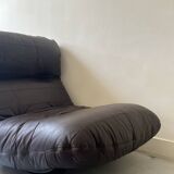 Marsala armchair in plexiglass & brown patchwork leather, Ligne Roset 1970