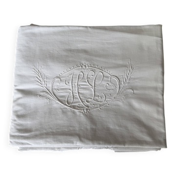 Drap ancien en métis, monogramme "HL" (230x330)