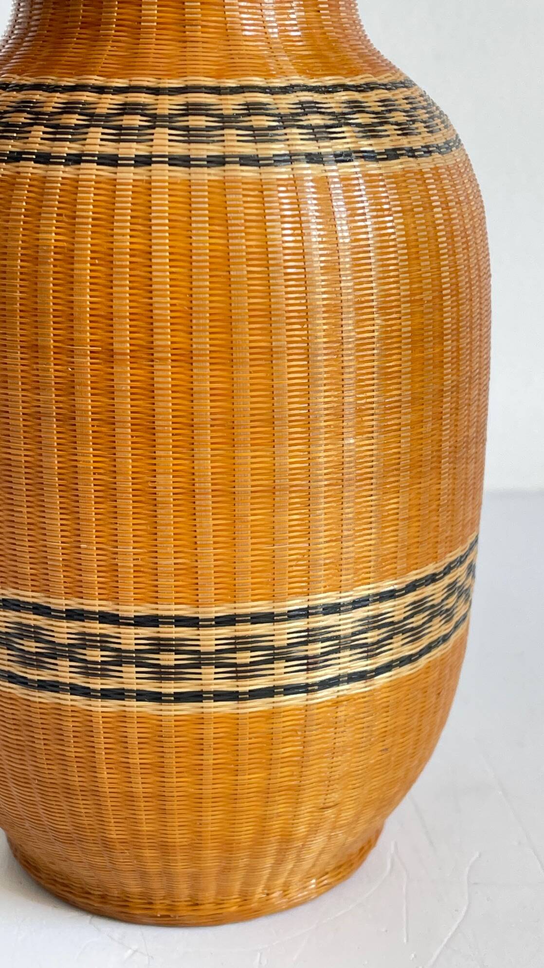 VINTAGE Woven Bamboo and Fine Porcelain VASE