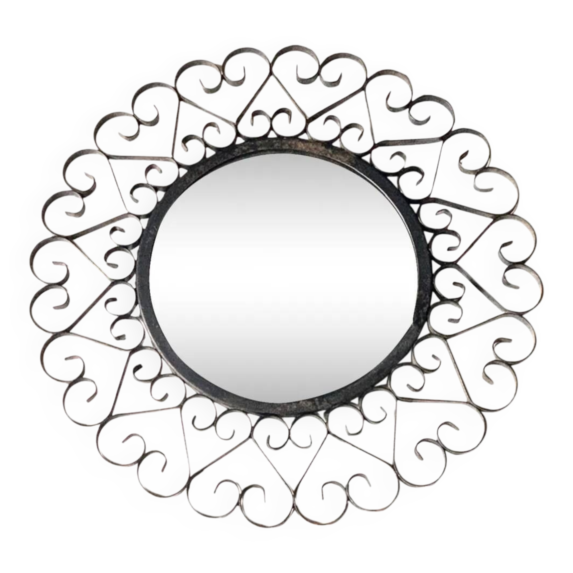 Chaty Vallauris round black metal mirror, 1960s
