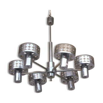 Chandelier 6 light 1970 chromed metal