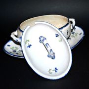 Oval sugar bowl in creil terrece montereau model barbeau blueberry 19th century